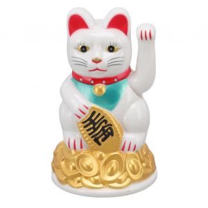 HJLIAN Chat porte-bonheur decoratif en plastique, sculpture electrique, agitant la main, pour decoration d'interieur, cadeau, 11,4 cm, blanc, MLY45C - Neuf