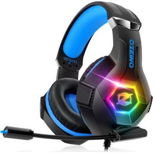 KALANKA-Casque Gaming pour Ps5 PC Ps4, Casque Gamer pour Micro RGB 7 Couleurs Transducteurs 50mm Stéréo Basse Micro Anti-Bruit Réglable Compatible avec Switch Xbox Series X & S-Bleu Noir - Neuf