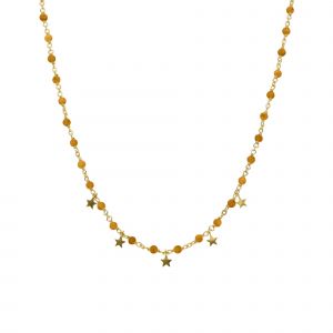 Collier Argent Dor&eacute; Pampilles &Eacute;toiles Et Pierres ?il De Tigre - Neuf