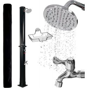 Ulteronixshop-NovaTerra Douche solaire noire avec r&eacute;servoir de 40 l &iquest; Douche de jardin avec pommeau de douche &agrave; effet pluie, douche &agrave; pieds, capot de protection et bac de rangement &iquest; Syst&egrave;me de douch - Neuf
