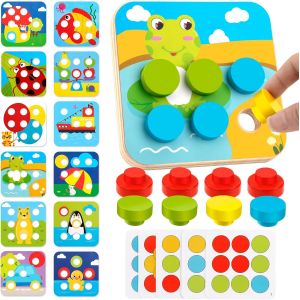 MDY-Puzzle en Bois de Jeu de Mosaïque pour Enfants, Identifier Les Couleurs, Jeux Educatif Montessori Loisir Créatif, Super Cadeau Grands Boutons pour Enfants Garçon et Fille de 3 à 6 Ans - Neuf