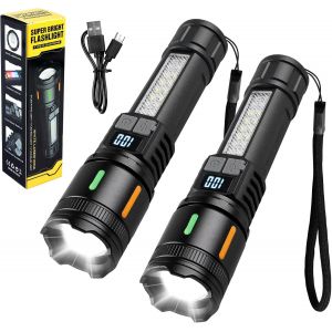 Lot De 2 Lampe Torche Led Ultra Puissante, Lampe De Poche Rechargeable, Lumens Lampe De Poche Ultra Puissante, Lampe Torche Usb Rechargeable Avec Zoom, Pour Camping, Randonée, Urgence - Neuf