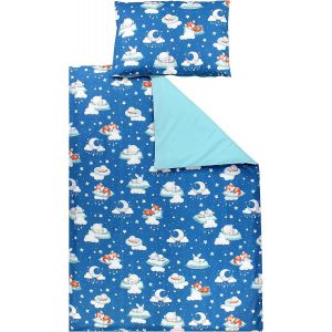 Tianyi-Ensemble De Linge De Lit Pour Enfants 2 Pièces, Bébés Animaux Endormis/Bleu Foncé/Menthe, 135x100 Cm - Neuf