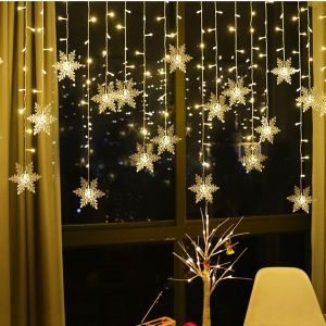 Guirlande Lumineuse, Led Lumières Noël Guinguette Rideau Lumineux 90 Led Ip44 Extérieur Intérieur 4 Modes D'eclairage Lumière Curtain Light Pour Decoration Fête Patio Jardin - Neuf