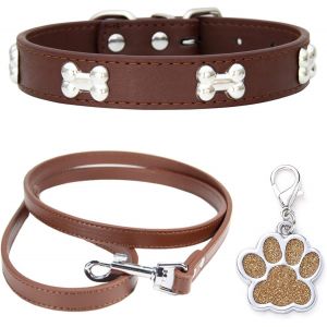 Colliers Pour Chiens Collier En Cuir Laisse De Chien Combo Set Collier Chien Collier Chiot Réglable Pour Petits Chiens Moyens Chats - Neuf