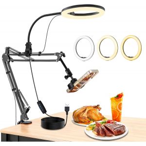 LORANKA-Tr&eacute;pied pour T&eacute;l&eacute;phone Portable avec LED Ring Light (10,24""), Aliment&eacute; par USB, 3 Modes de Couleur, Ring Light &eacute;clairage Rotatif &agrave; 360&deg; pour Appareil Photo, Maquillage, Diffusion en Direct, C - Neuf