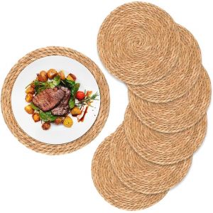 ERYI-Lot De 6 Sets De Table Ronds Tissés À La Main En Jacinthe D'Eau Naturelle De 30 Cm Pour Table À Manger, Cuisine, Restaurant, Hôtel - Neuf