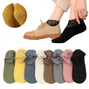 Lot De 8 Paires De Chaussettes D'hiver Pour Femme, Epaisses, En Polaire, A Volants Et En Dentelle, Antiderapantes, En Silicone, Coupe Basse, Chaudes - Neuf
