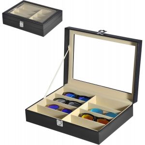 Boite A Lunette 8-12-18 Compartiments Pour Lunettes De Soleil, Lunettes De Lecture, Avec Couvercle En Verre Transparent, Fermeture À Clé, Tiroir Et Doublure Intérieure Douce - Neuf