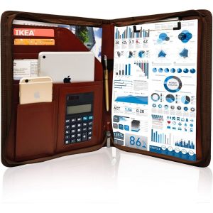 Porte Documents A4 Cuir Bloc Note Reunion Homme Femme Organisateur Dossier de Conférence Portfolio pour Réunion/Bureau/Carte Visite Professionnel Marron - Neuf