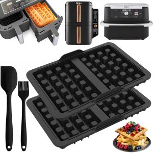 APLU-Moule Air Fryer,Accessoires Air Fryer Pour Ninja Af451 Af400 Af500 Dual Zone 9,5-10,4L Air Fryer Accessoires Ninja,Moule Gaufre Air Fryer Accessoires Avec Brosses Et Grattoirs En Silicone - Neuf