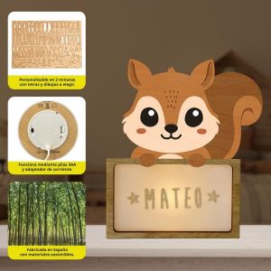 Cheng-Lampe Veilleuse B&eacute;b&eacute; Personnalis&eacute;e Et Veilleuse Enfant Personnalis&eacute;e &Eacute;cureuil - Accesoire Cadeau Bebe Naissance Personnalis&eacute; Garcon Et Fille - Lampe De Chevet Bebe (Comprend C&acirc;ble Usbc) - Neuf