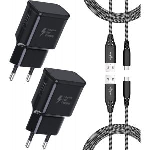 2 Pack Chargeur Rapide Avec 2 M Type-C Charging Nylon C&acirc;ble Pour Samsung Galaxy A54 A53 A52 A51 A50 A41 A40 A34 A33 A14 A13 A15 S10E S8 S9 S10 S20 S21 S22 S23 Plus Note 8/9 Chargeur Usb C Telephone - Neuf