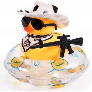 KALANKA-Canard pour Voiture, Caoutchouc Canard pour Voiture Tableau de Bord Jolies Décorations pour Le Tableau de Bord de la Voiture avec Anneau de Bain Chapeau Écharpe Lunettes (Style 4) - Neuf