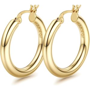 14 K Gold Plated Hoop Earrings For Women, 925 Sterling Silver Hoop Earrings, Chunky Gold Hoop Earrings For Women, Hypoallergenic Large Gold Hoop Earrings 25/30/40/50/60/70 Mm - Neuf