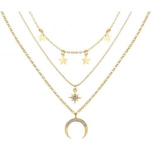 Kales-Collier Femme Multicouche Collier Avec Étoile E Lune Pendentif Réglable Personnalisé Collier Bohemian Bijoux Noël Anniversaire Saint Valentin - Neuf
