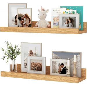CAUC-Lot de 2 &eacute;tag&egrave;res flottantes en ch&ecirc;ne naturel de 40 cm, &eacute;tag&egrave;re murale en bois pour salon, cuisine, chambre &agrave; coucher, salle de bain, photo, organisation de la maison et d&eacute;coration murale - Neuf