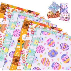 Papier Cadeau De P&acirc;ques ,8 Feuilles Papier Cadeau De P&acirc;ques ,70 * 50cm ,Oeuf De P&acirc;ques Lapin Papier Cadeau Pour Les Enfants Emballage Cadeau ,Papier De P&acirc;ques Recycl&eacute; ,Paques Pour D&eacute;coration De P&acirc;que - Neuf
