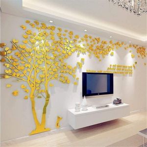 Sticker Mural 3d Motif Arbre, Décoration D'intérieur, Salon, Chambre D'enfant, Cadeau (Doré, S-200 X 100 Cm) - Neuf