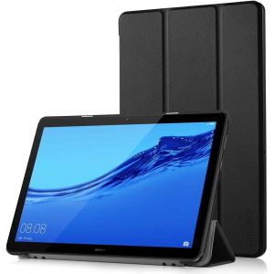 NAERYUT-Coque Compatible Pour Huawei Mediapad T5 10.1" Housse De Protection En Cuir Pu Étui Magnétique Ultra-Mince Avec Fonction Support-Noir - Neuf