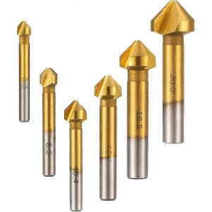 6 pcs HSS Fraisage Fraisage 90Chanfrein 6.3mm 8.3mm10.4mm12.4mm16.5mm20.5mm Cutter Métal PVC - Neuf