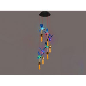 Carillon &eacute;olien solaire &agrave; couleurs changeantes - Colibri bleu - Neuf