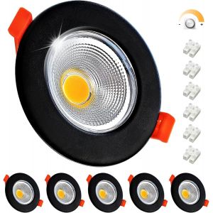 7W Spot Led Encastrable Noir Dimmable Extra Plat,5000K Blanc Froid Cob,Spot De Plafond 220V 600Lm,Trou 68Mm Pour Cuisine Salon,Lot De 6 - Neuf