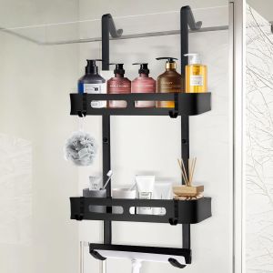 MEVRONISSHOP-Etagere Douche A Suspendre, Panier Douche &agrave; Suspendre, Serviteur De Douche Rangement Douche Suspendu sans Percage avec 3 Crochets pour Shampooing Boule De Bain Gel Douche (Noir) - Neuf