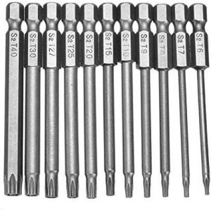 Lot de 11pcs Bits Tournevis Embouts de Tournevis Magnétique Torx Creux T6-T40 de Tige Hexagonale 1/4"" à Tête Torx de Sécurité Inviolable 75mm Bit Set Tournevis Électriques Hex Tige en Acier - Neuf
