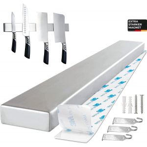 Checarzhn--No1-Barre Magnétique Autocollante En Acier Inoxydable Pour Couteaux De Cuisine Aimant Couteau Mural Pour Les Couteaux, Les Ustensiles Et Les Outils - 40 Cm - Avec Ruban Adhésif 3m - Neuf
