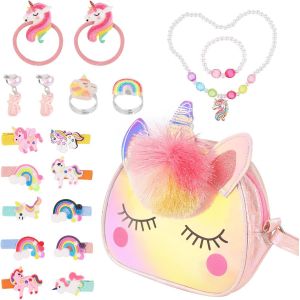 Eryi-19 Pièces Licorne Jouet Bijoux Enfants Fille, Bijoux Enfants Fille, Unicorn Sac Avec Ensemble De Bijoux, Enfants Fille 3-9 Ans Sac Licorne Cadeau Anniversaire Fille 3-8 Ans Jouet Fille - Neuf