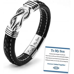 Kal-Always Connected Bracelets En Cuir Tress&eacute; Bracelet En Acier Inoxydable Pour Hommes Avec Citation Bracelet De 8-9 Pouces Pour Fils Petit-Fils Cadeau Inspirant Pour Fils Petit-Fils Ami Adolescent - Neuf