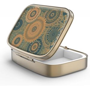 Pilulier Pilulier Avec Miroir Rétro 2 Compartiments Petit Pilulier Bronze Rectangulaire Pilulier Ou Vitamines,Huile De Poisson,Suppléments,Pill Containe(Mandala Rétro) - Neuf