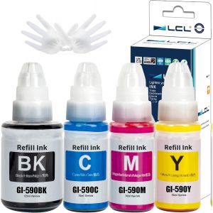 Gi490 Gi590 Encre Compatible Pour Canon 590 Gi-590 Gi-490 Bouteille D'Encre Multipack Compatible Avec Canon Pixma G1000 G1400 G1500 G2000 G2400 G2500 G3000 G3400 G3500 G4500 (Kcmy,4-Pack) - Neuf