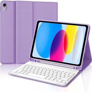 Clavier Pou Ipad 11eme A16 11 Pouces 2025/ Ipad 10eme 10.9 Pouces 2022, Coque Étui Magnétique Bluetooth Keyboard Azerty Layout, Violet Clair - Neuf