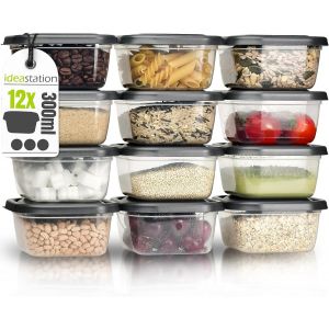 Tianyi-Boite Alimentaire Plastique 12 X 300 Ml - Anthracite - Boite De Rangement Cuisine - Pot Conservation B&eacute;b&eacute; - Neuf