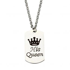 Charmant En Acier Inoxydable Roi Ou Reine Motif Amoureux Armée Carte Pendentif Collier (Sa Reine) - Neuf