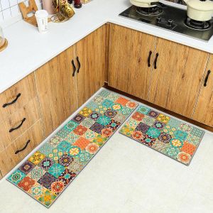 Tianyi-Lot De 2 Tapis De Cuisine Antid&eacute;rapants Lavables Pour Cuisine, Couloir, Salon, Chambre &Agrave; Coucher, Salle De Bain (Style K, 43x75+43x150cm) - Neuf