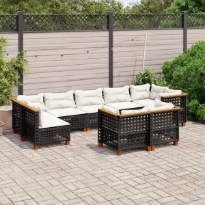 Prolenta Premium - Salon De Jardin 9 Pcs Avec Coussins Noir R&eacute;sine Tress&eacute;e - Neuf