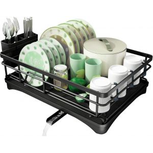Egouttoir Vaisselle, Egoutoire Vaisselle Cuisine, Sur Evier, Noir, Inox, Égouttoir Couvert, Dish Rack, Drying Rack, Buse Rotative 360° (1 Niveau) - Neuf