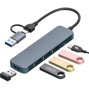 Hub USB 3.0, 5 en 2 de type C, 5 Gbps de type C vers USB 3.0, répartiteur multiprise USB type C pour MacBook, iMac, Surface, Dell, Thinkpad, clé USB, disque dur mobile, PS4, TV, PC - Neuf