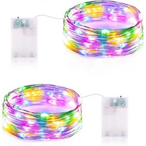 TRAHOO-Guirlande Lumineuse LED &agrave; Piles 3 M&egrave;tres 9.85FT 30LED Micro Guirlande Led Pile Interieur et Ext&eacute;rieur pour Chambre No&euml;l Mariage Sapin Bocaux D&eacute;coration (2 Pi&egrave;ces, Color&eacute;) - Neuf
