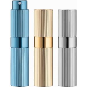 Sansh-8ml 3pcs Design À Fines Rayures Vaporisateur Vide De Sac Rechargeable, Atomiseur Parfum, Recharge Spray Flacon De Parfum, Pulverisateur Voyage (Or, Argent, Bleu) - Neuf