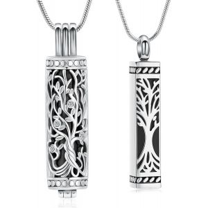 Cylindre Bijoux Cr&eacute;mation Arbre De Vie Urne Cendres Collier Pour Les Femmes Hommes Flacon Cr&eacute;mation Cendres Pendentif Bien-Aim&eacute; Bijoux M&eacute;morial - Neuf