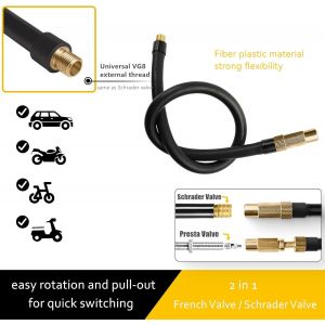 50cm Tuyau De Rallonge Pompe &Agrave; Air Portable Avec Adaptateur De Valve Schrader & Presta - Tuyau D'extension 2 En 1 Compatible Avec Xiaomi Mi Pump, Universel Pour Pneus De Voiture, De V&eacute;lo Et De Moto - Neuf