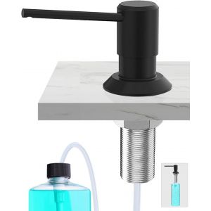 BHHBB-Distributeur Savon Encastrable Noir, Distributeur Savon Cuisine pour Évier, Distributeur Liquide Vaisselle avec Bouteille 300 ML et Tuyau de 1,2 M, Distributeur de Savon en Cuivre, Écrou Métal - Neuf