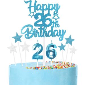 Bleu Joyeux 26Ème Anniversaire Bougies Gâteau Toppers Set,3D Numéro 26 Bougie Pour Gâteau,26Ème Anniversaire Décorations Pour Filles Garçons,Bleu Argent Bougie Gâteau Toppers Pour Fourniture[Z4359] - Neuf