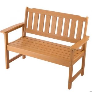 Banc De Jardin 128 Cm-Duoku-Banquette D'ext&eacute;rieur En Plastique-Capacit&eacute; De Charge 363 Kg-Dossier Et Accoudoirs Spacieux-Bois - Neuf