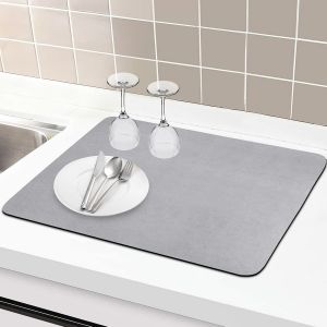 Kalanka-Tapis Egouttoir Vaisselle Absorbant 40 X 50 Cm, Gris Tapis Machine &Agrave; Caf&eacute; Sechage, Tapiss De Sechage Vaisselle Egouttoir Antid&eacute;rapant Pour Comptoir De Cuisine, Bar, Machine &Agrave; Caf&eacute; - Neuf