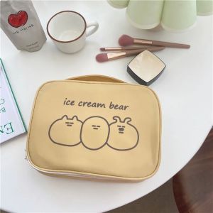 HJLIAN Trousse de toilette en toile avec fermeture eclair pour etudiantes, motif ours jaune a trois glaces - Neuf